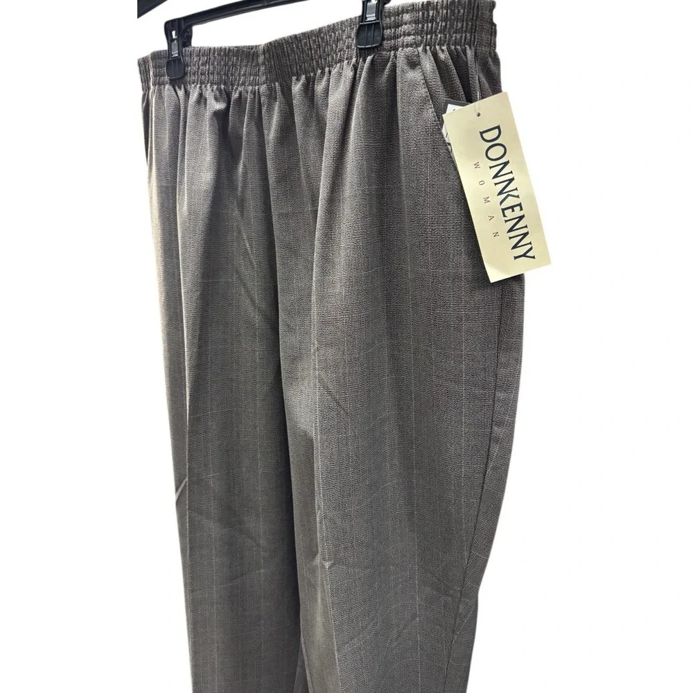 Vtg Donnkenny Woman Size 22W Choco Turq Plaid Striped Dress Slacks Elastic NWT - Picture 2 of 9